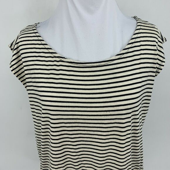 Painted Threads Peplum Striped Top Womens Size L Ivory Black Cap Sleeves Stretch - Picture 3 of 10